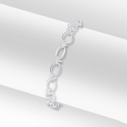 Sterling Silver Handmade Solid 6.5mm Oval Knot Link Bracelet