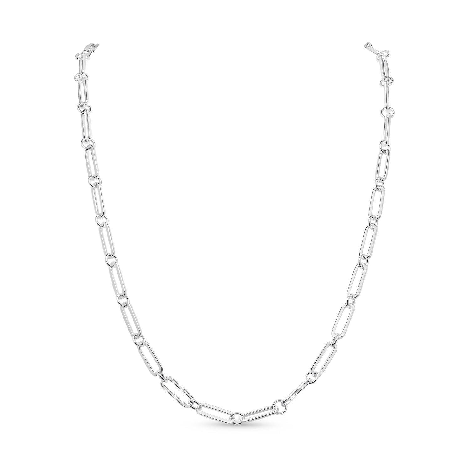 Sterling Silver Solid 4.5mm Flat Paperclip Link Necklace