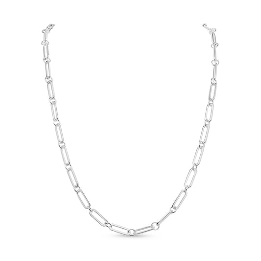 Sterling Silver Solid 4.5mm Flat Paperclip Link Necklace