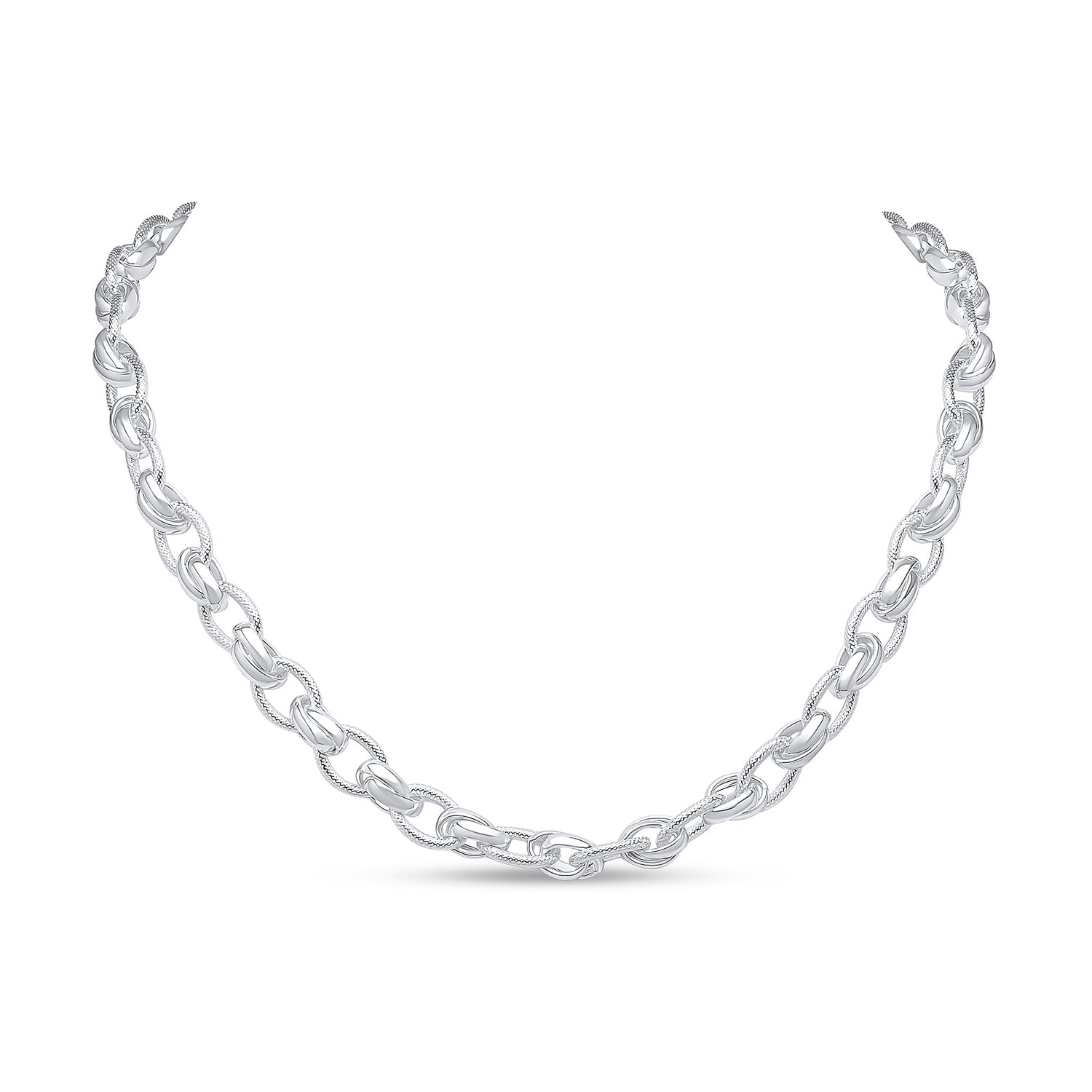Sterling Silver Handmade Solid 9mm Textured Oval Fancy Necklace with T-Bar Clasp