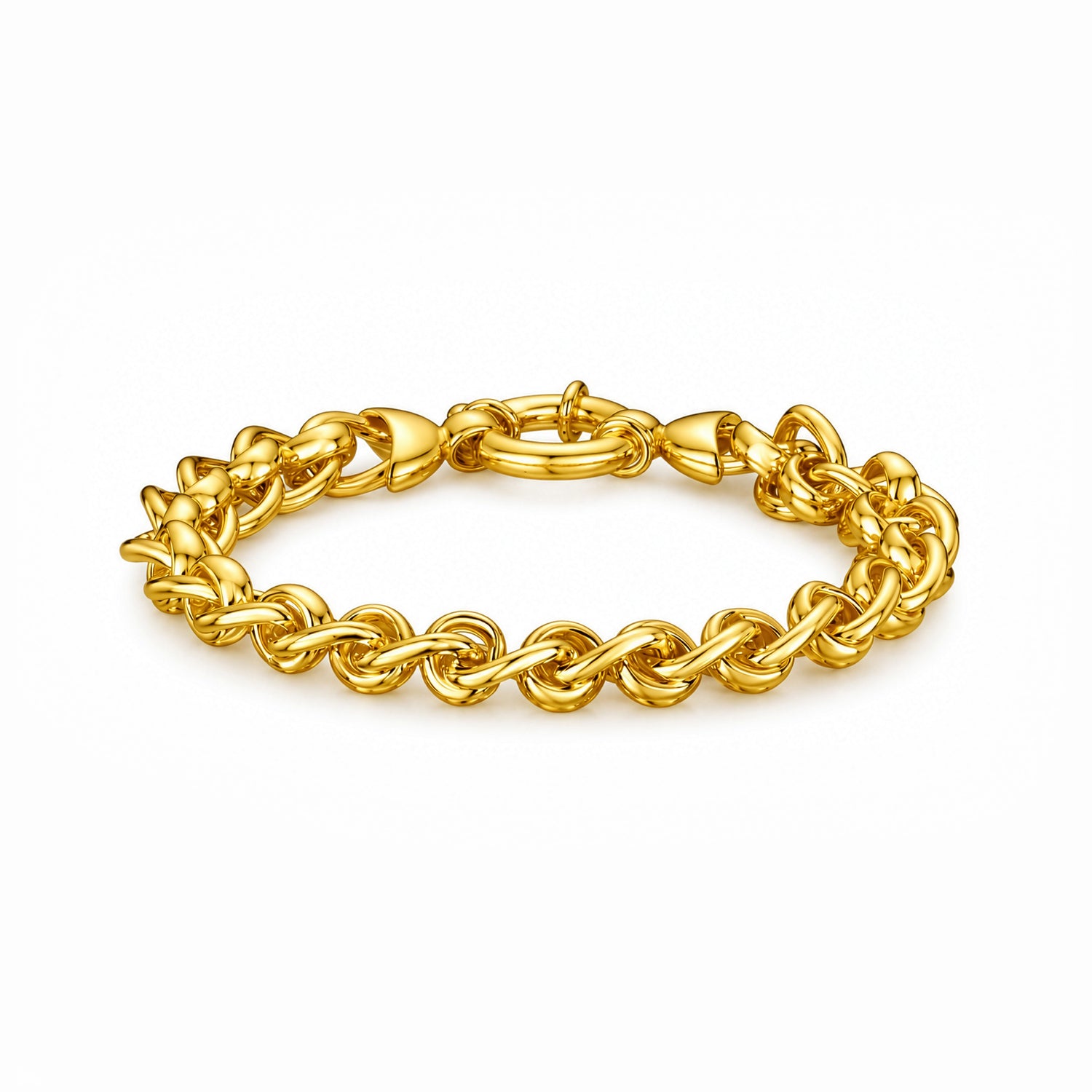 18ct Gold Vermeil on Sterling Silver 10mm Rollerball Bracelet with Bolt Ring Clasp