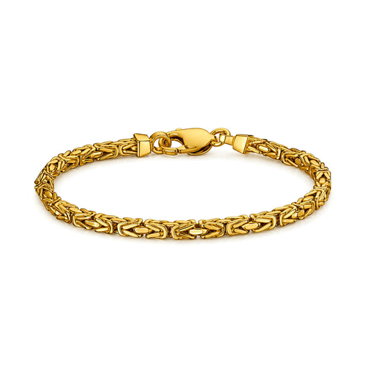 18ct Gold Vermeil on Sterling Silver 4mm Square Byzantine Bracelet