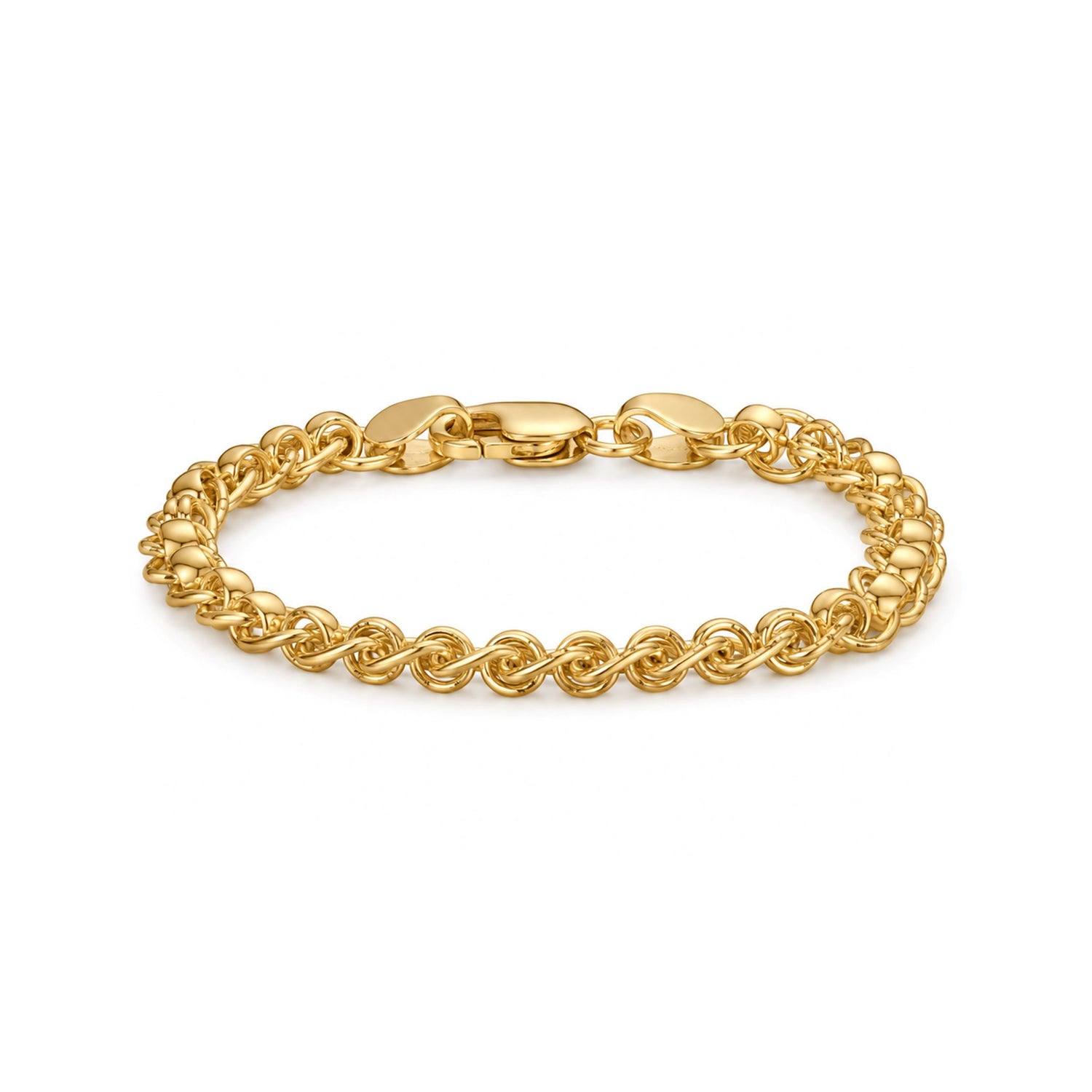 18ct Gold Vermeil on Sterling Silver 6.7mm Rollerball Bracelet with Lobster Clasp