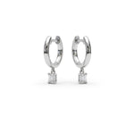 18ct White Gold Emerald Cut Natural Diamond Drop Hoop Earrings