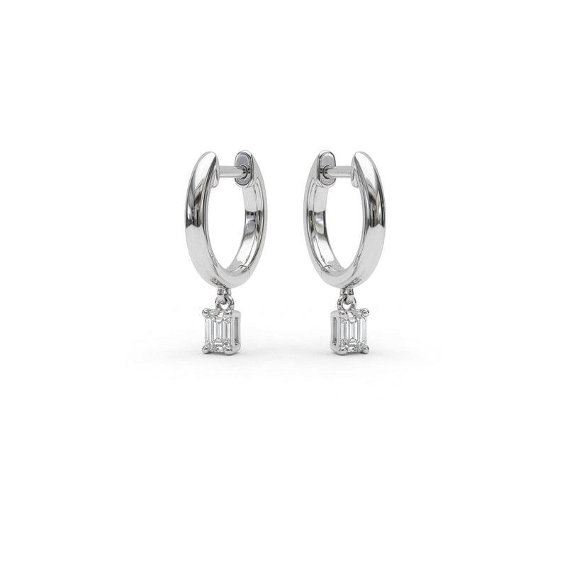 18ct White Gold Emerald Cut Natural Diamond Drop Hoop Earrings