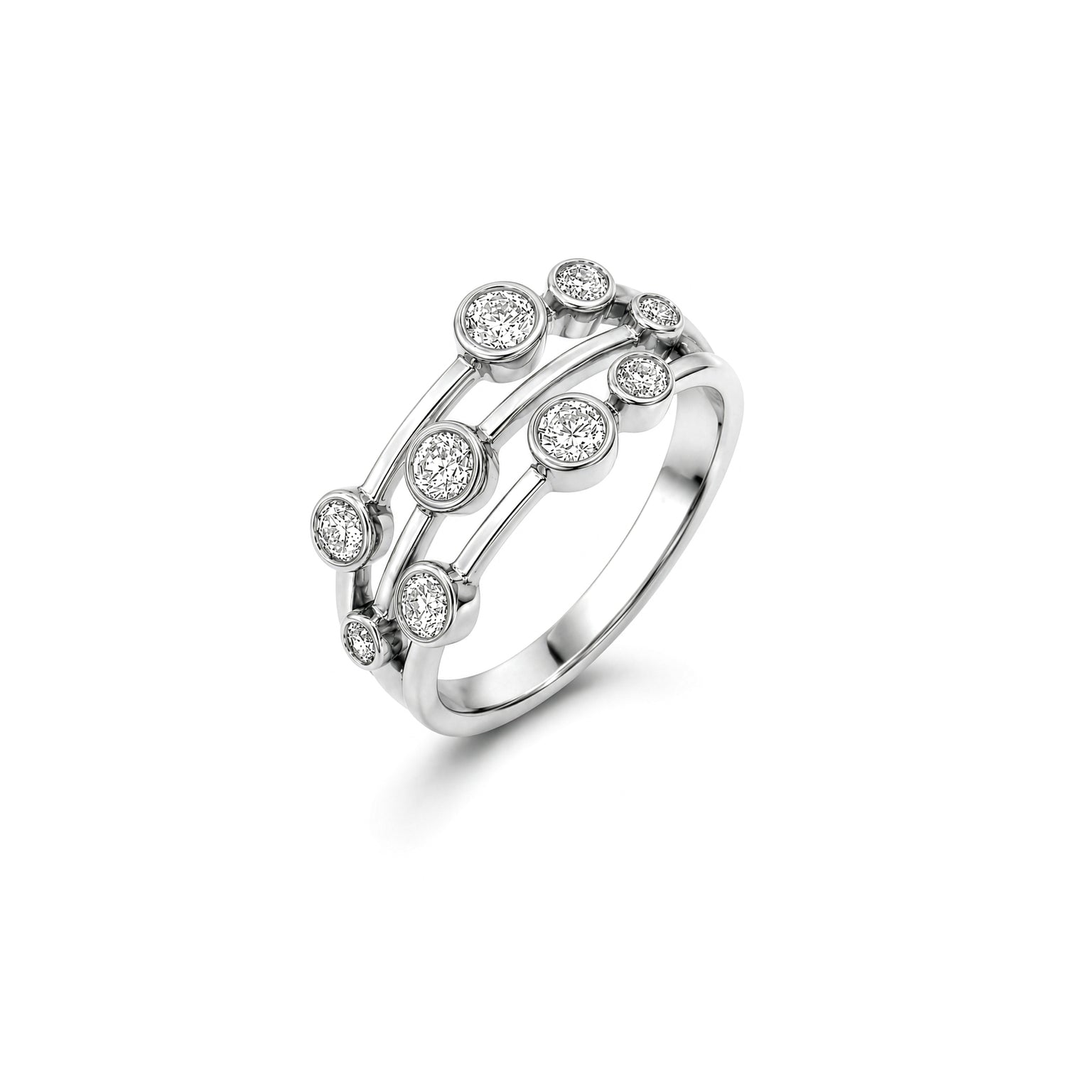 18ct White Gold Multi Row Natural Diamond Bubble Ring