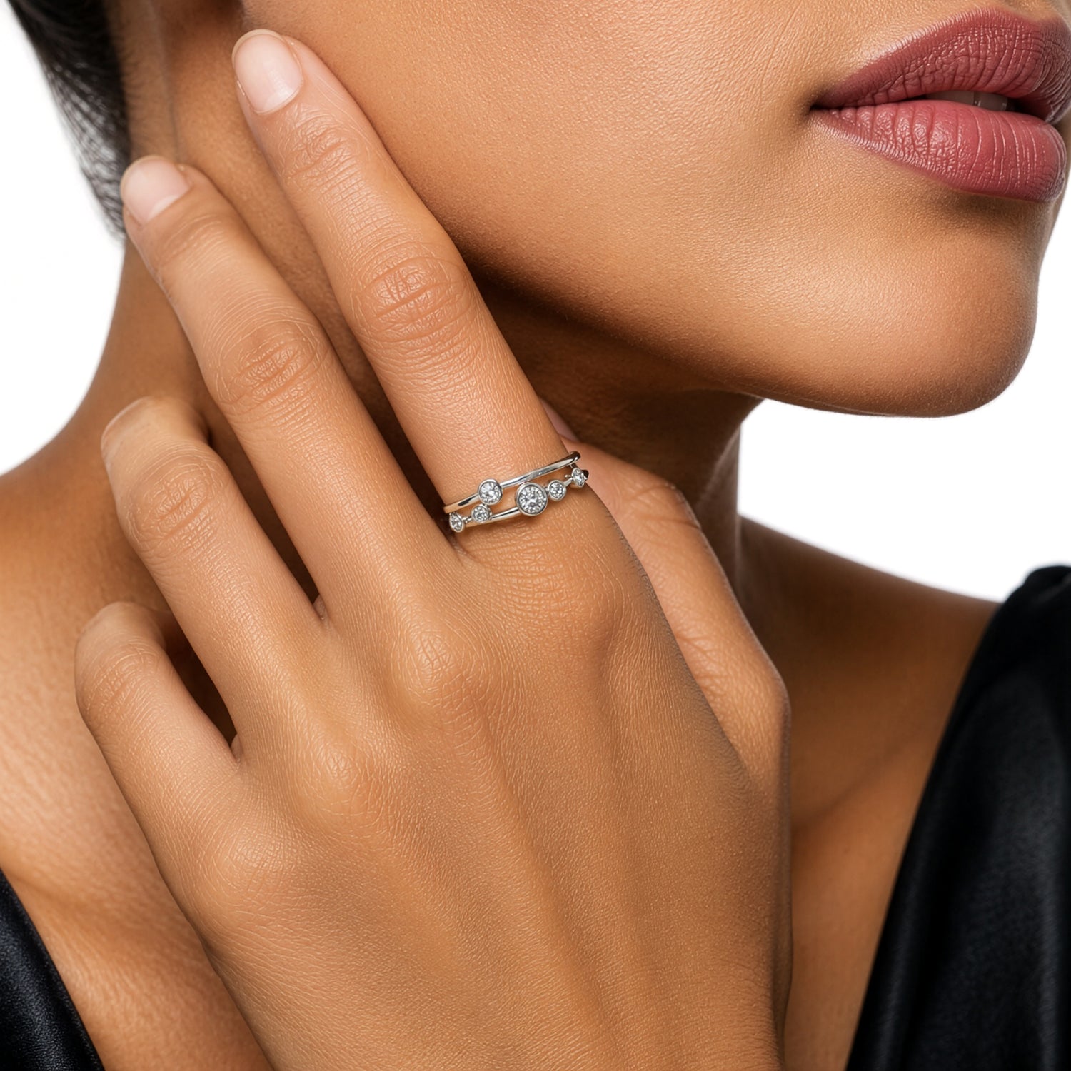 18ct White Gold Natural Diamond Bubble Ring