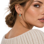 18ct White Gold Round Natural Emerald & Diamond Peacock Drop Earrings