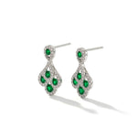 18ct White Gold Round Natural Emerald & Diamond Peacock Drop Earrings