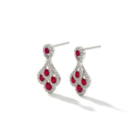18ct White Gold Round Natural Ruby & Diamond Peacock Drop Earrings