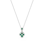 18ct White Gold Round Natural Emerald & Diamond Peacock Pendant