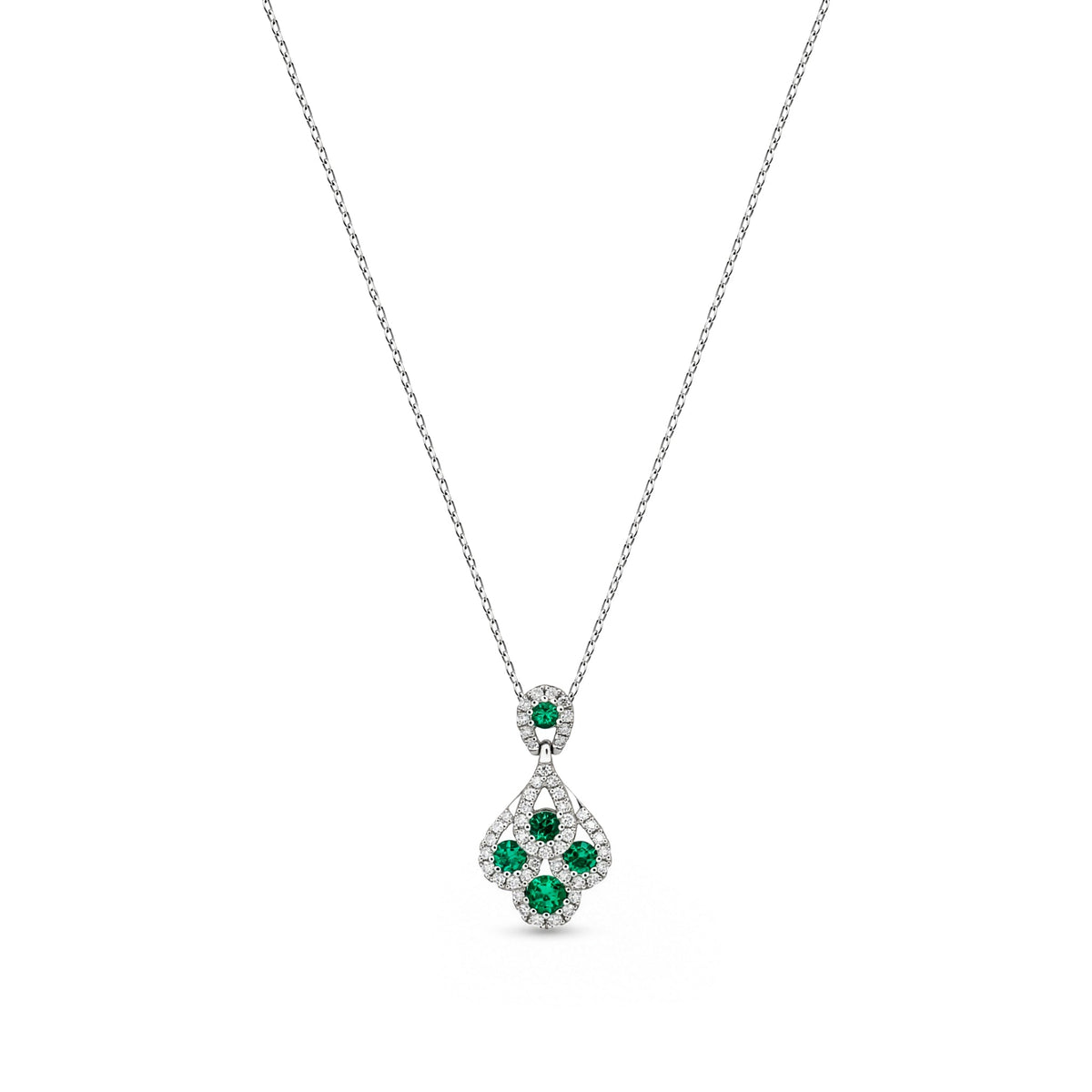 18ct White Gold Round Natural Emerald & Diamond Peacock Pendant