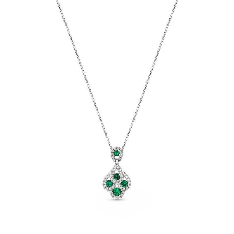 18ct White Gold Round Natural Emerald & Diamond Peacock Pendant