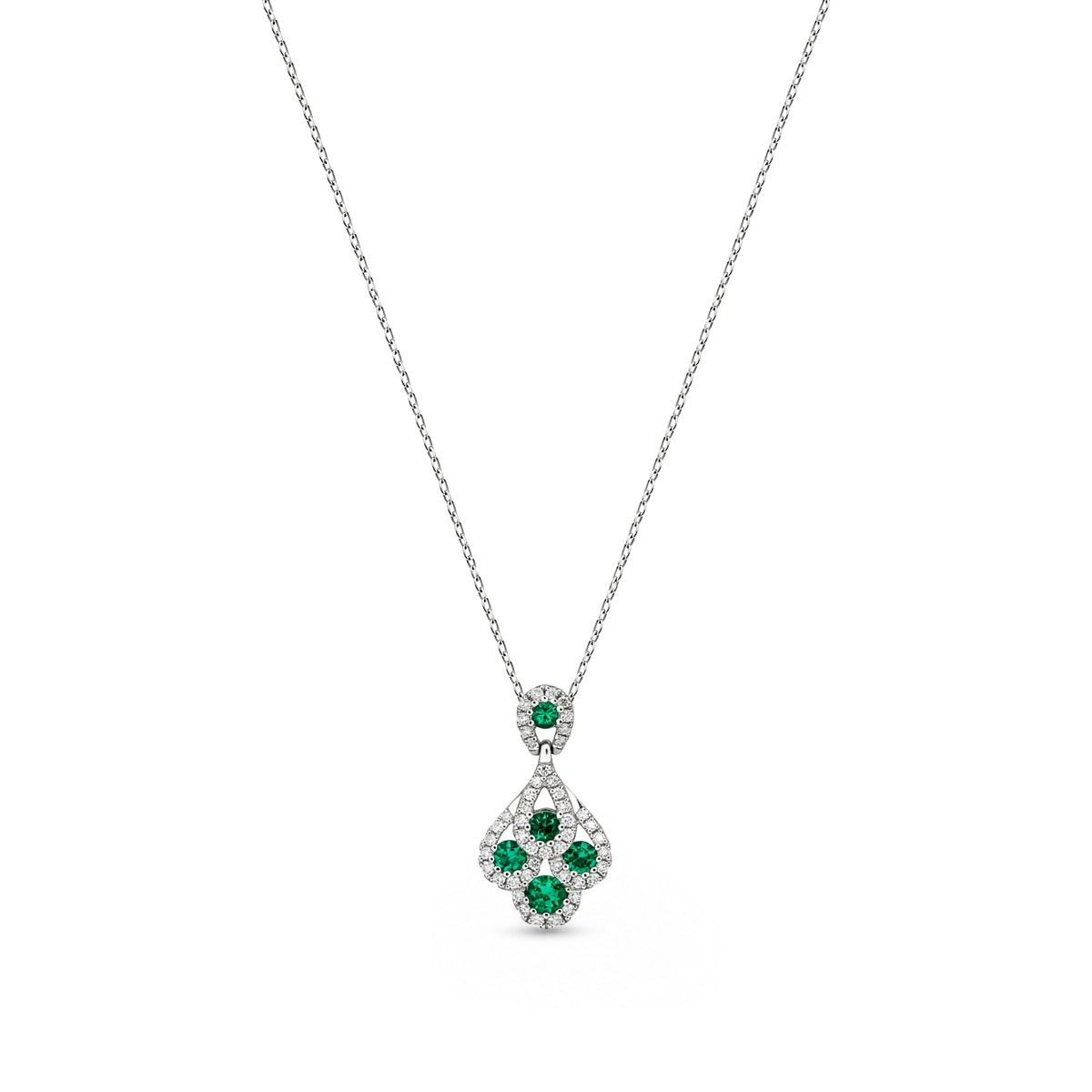 18ct White Gold Round Natural Emerald and Diamond Peacock Pendant