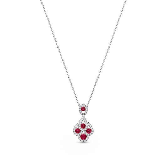 18ct White Gold Natural Ruby and Diamond Peacock Drop Pendant