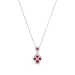 18ct White Gold Round Natural Ruby & Diamond Peacock Pendant