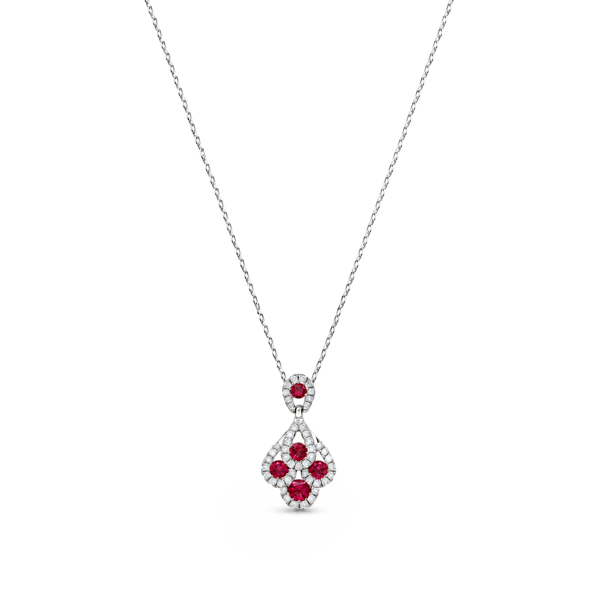 18ct White Gold Round Natural Ruby & Diamond Peacock Pendant