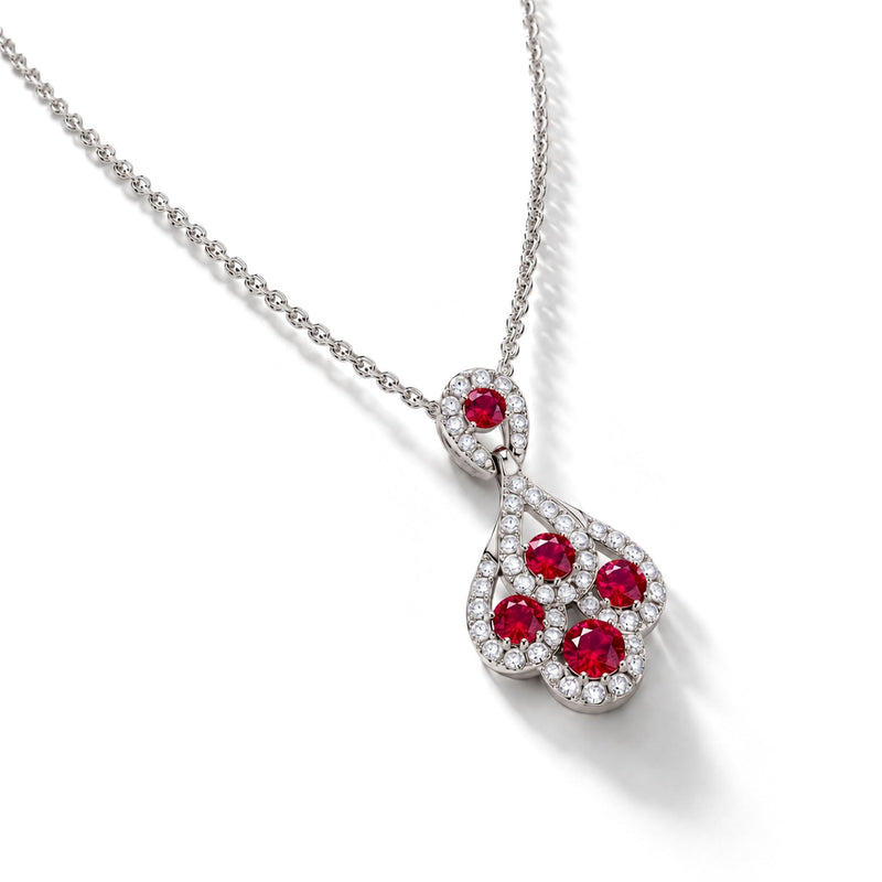 18ct White Gold Round Natural Ruby & Diamond Peacock Pendant
