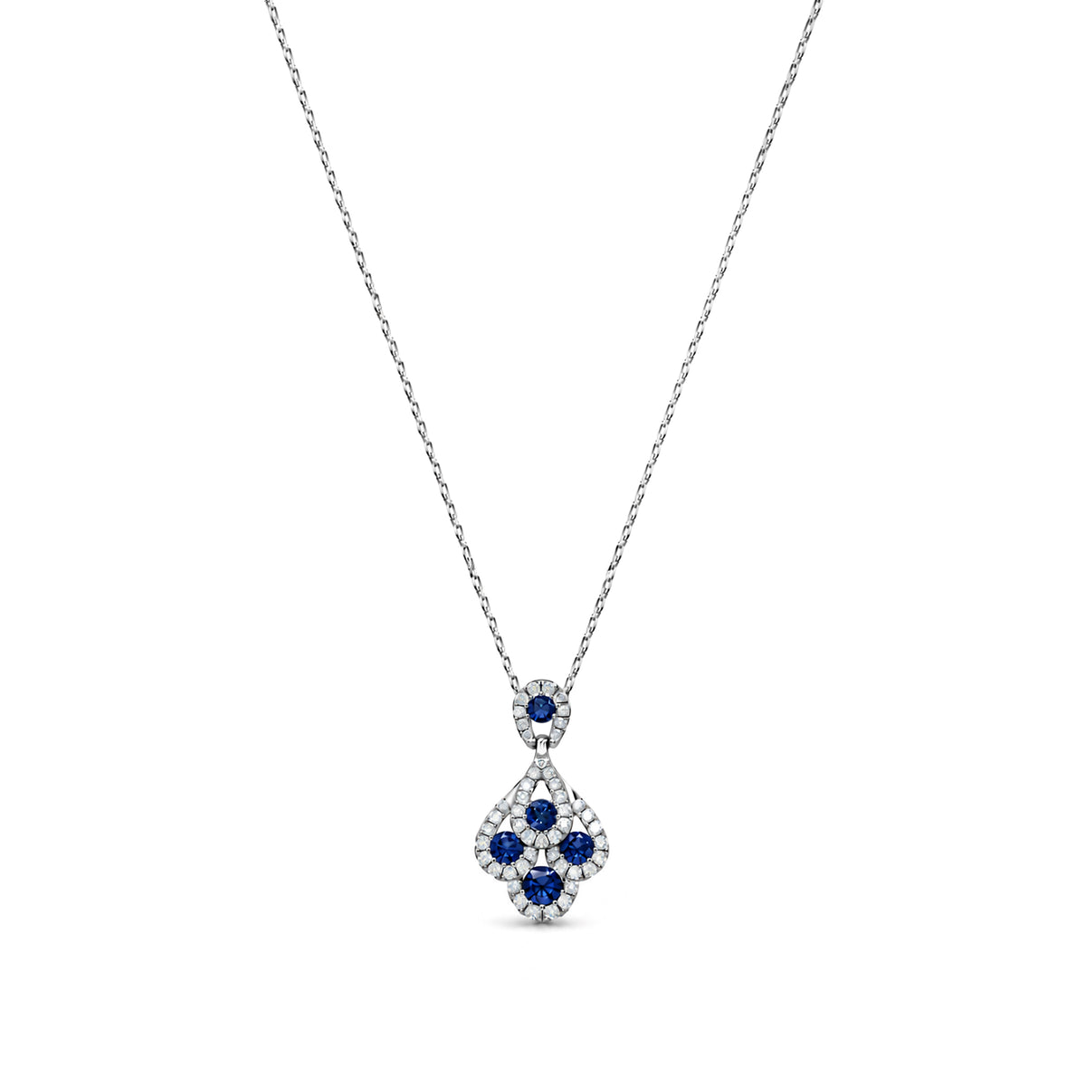 18ct White Gold Round Natural Sapphire and Diamond Peacock Pendant