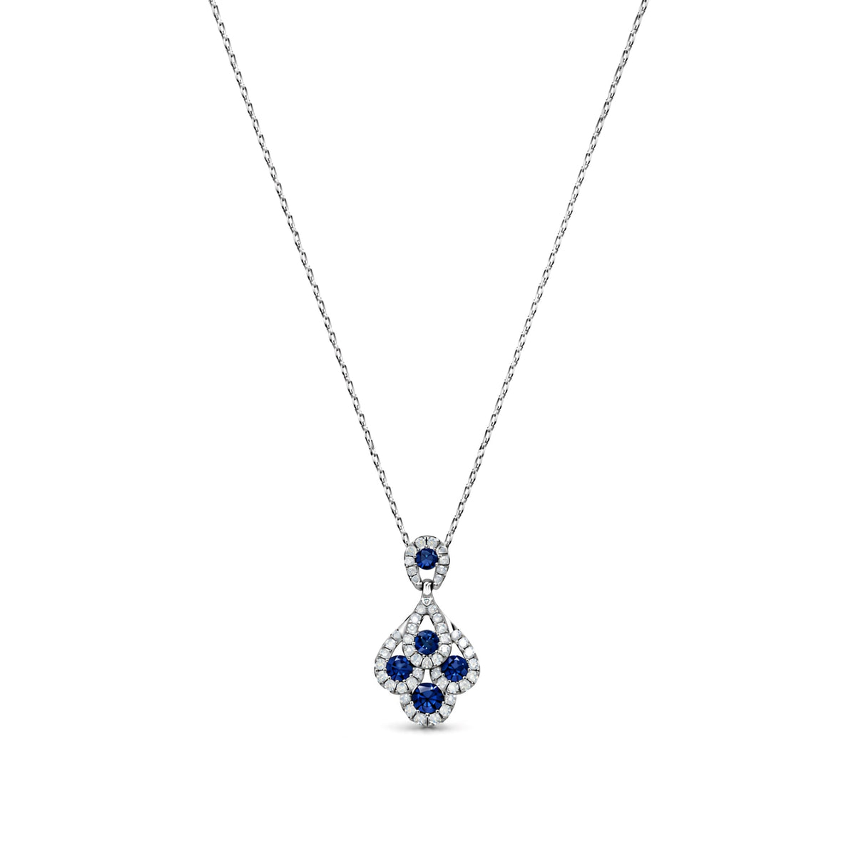 18ct White Gold Round Natural Sapphire & Diamond Peacock Pendant