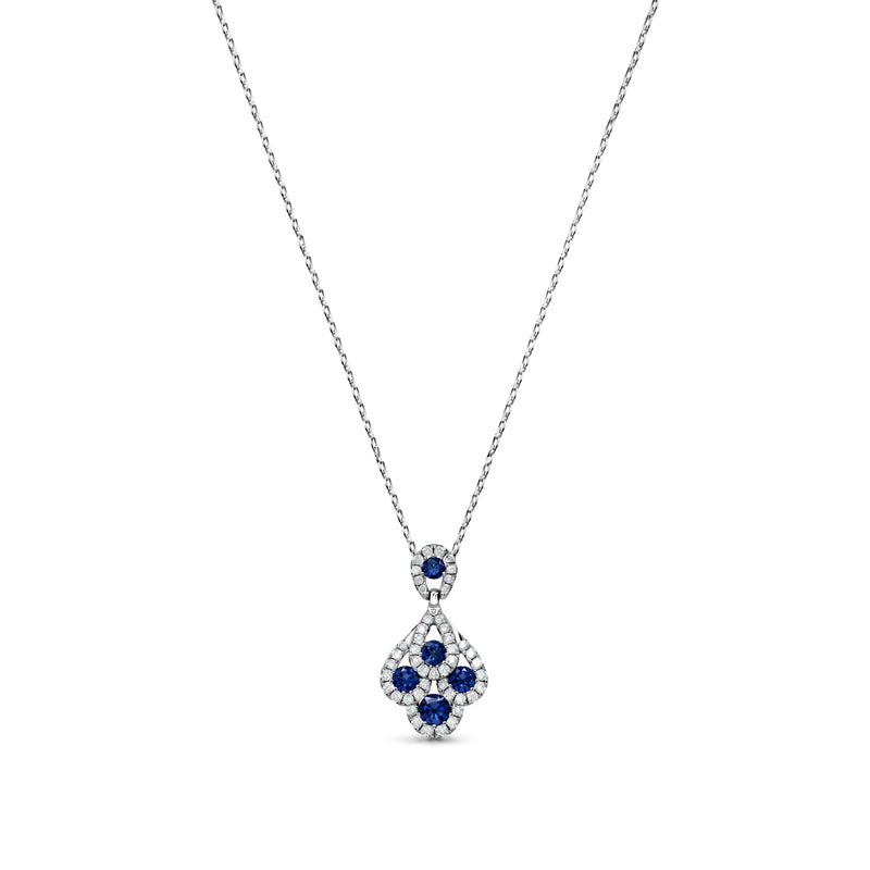 18ct White Gold Round Natural Sapphire & Diamond Peacock Pendant