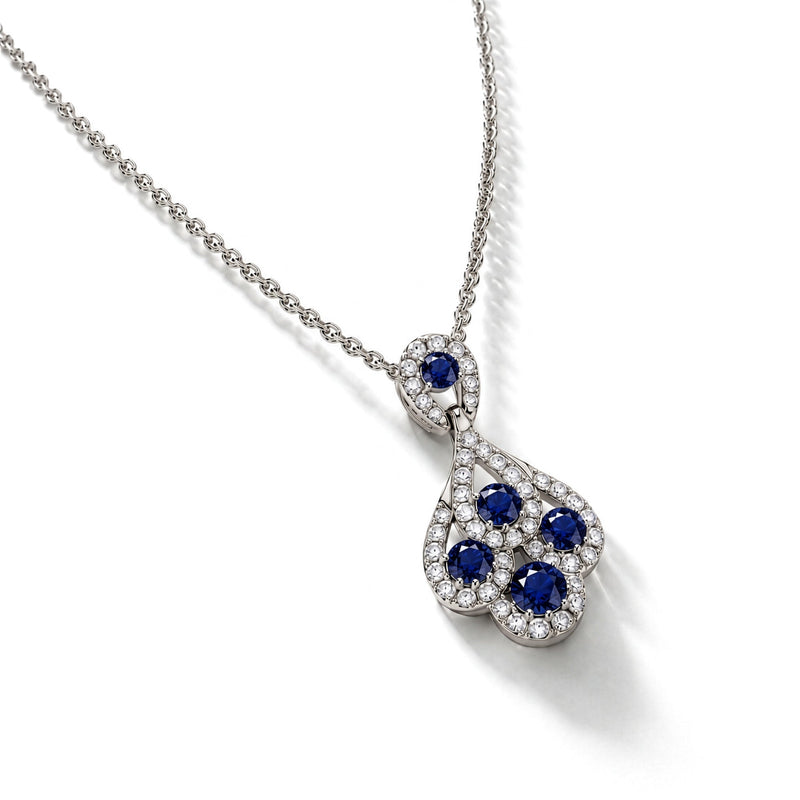 18ct White Gold Round Natural Sapphire & Diamond Peacock Pendant