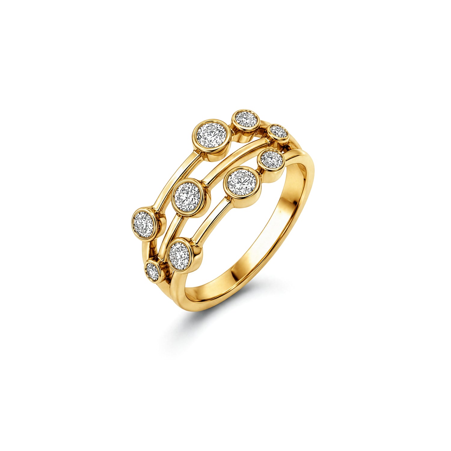 18ct Yellow Gold Multi Row Natural Diamond Bubble Ring