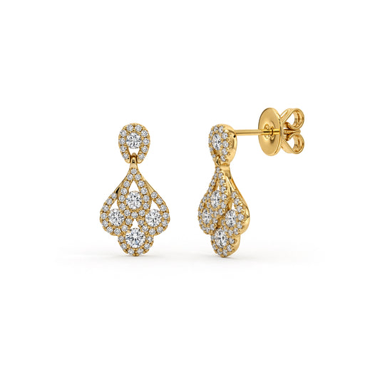 18ct Yellow Gold Natural Diamond Peacock Drop Earrings