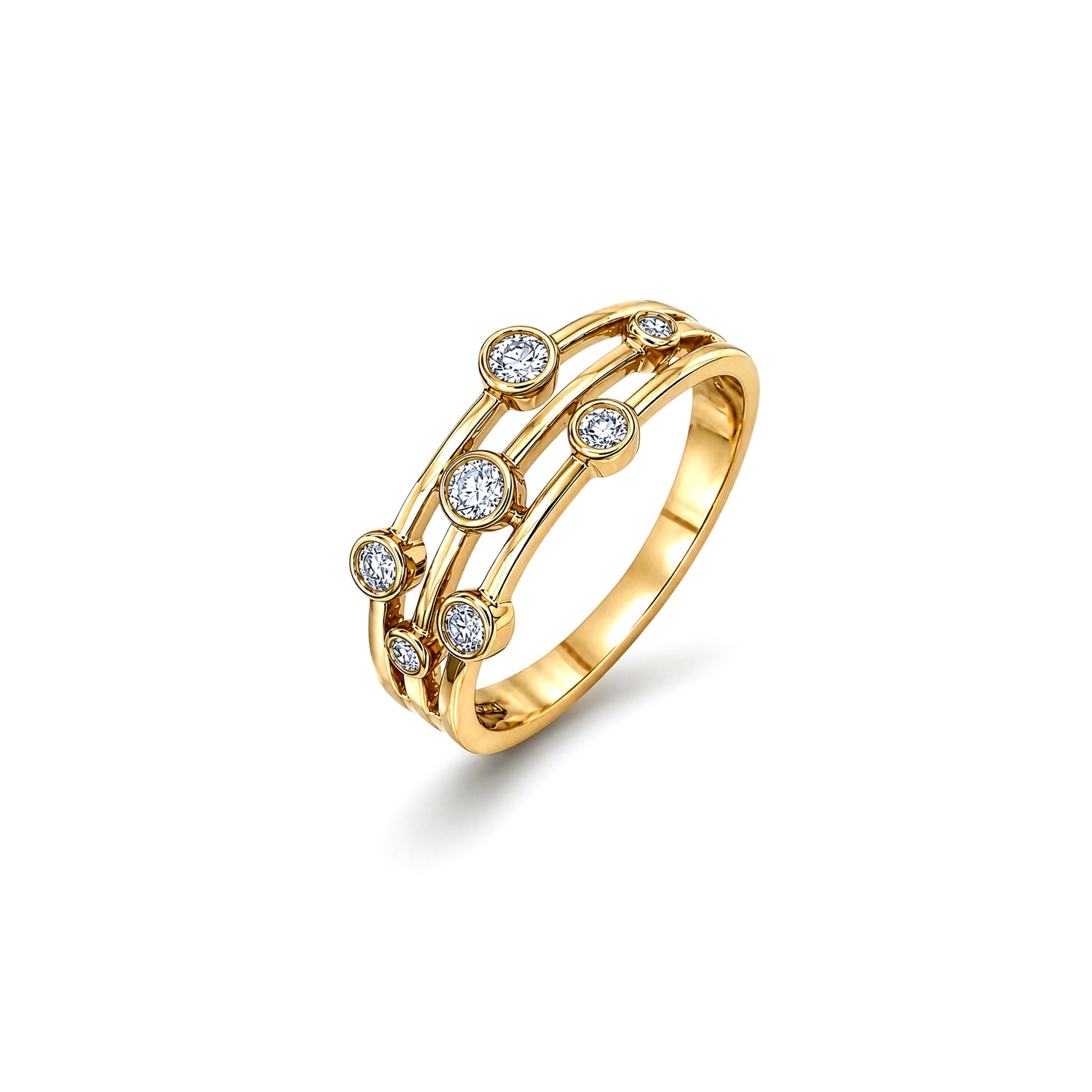 18ct Yellow Gold Natural Diamond Three Row Bubble Ring