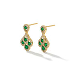 18ct Yellow Gold Round Natural Emerald & Diamond Peacock Drop Earrings