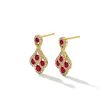 18ct Yellow Gold Round Natural Ruby & Diamond Peacock Drop Earrings