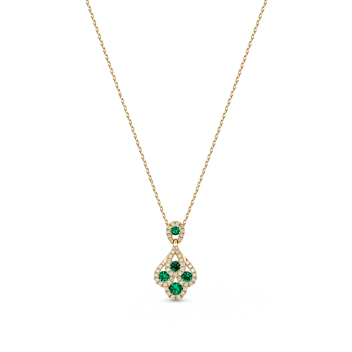 18ct Yellow Gold Round Natural Emerald and Diamond Peacock Pendant