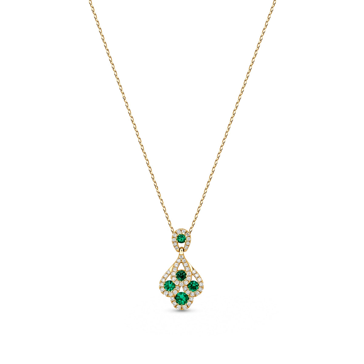 18ct Yellow Gold Round Natural Emerald & Diamond Peacock Pendant