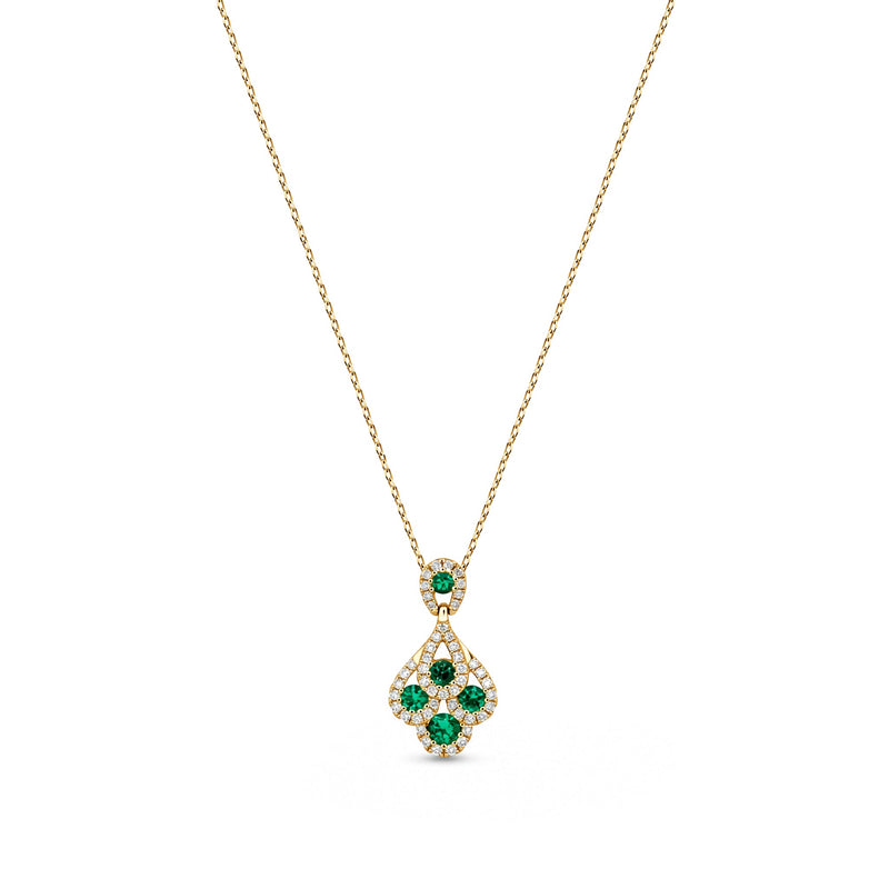 18ct Yellow Gold Round Natural Emerald & Diamond Peacock Pendant