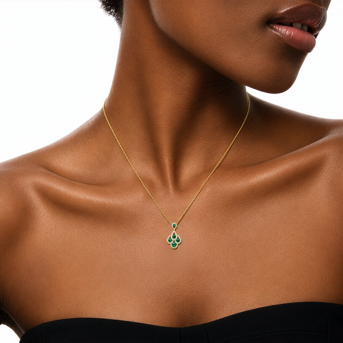 18ct Yellow Gold Round Natural Emerald and Diamond Peacock Pendant