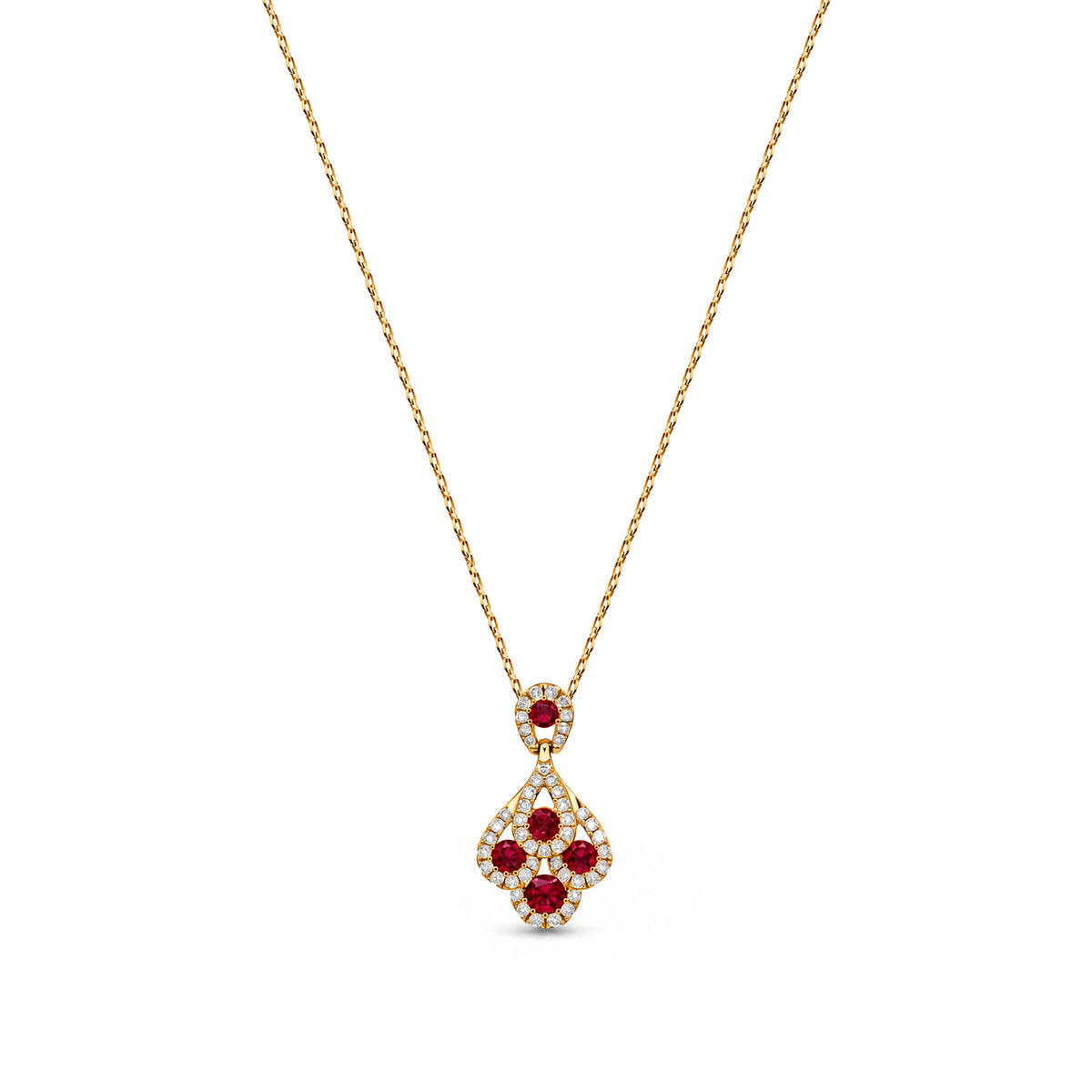 18ct Yellow Gold Round Natural Ruby and Diamond Peacock Pendant