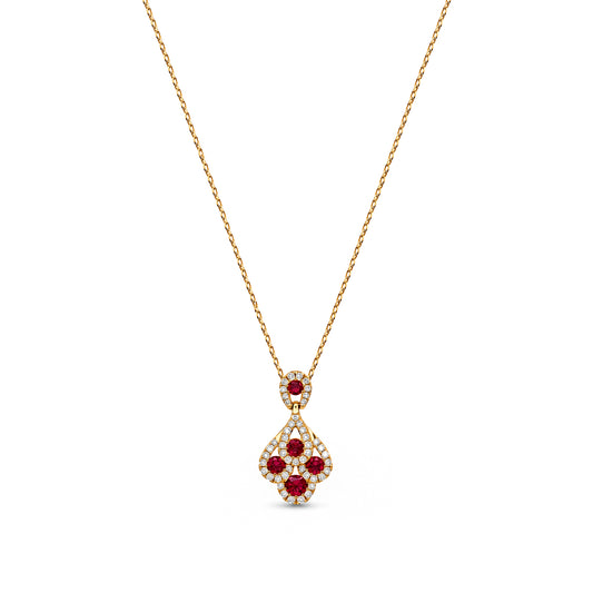 18ct Yellow Gold Round Natural Ruby and Diamond Peacock Pendant