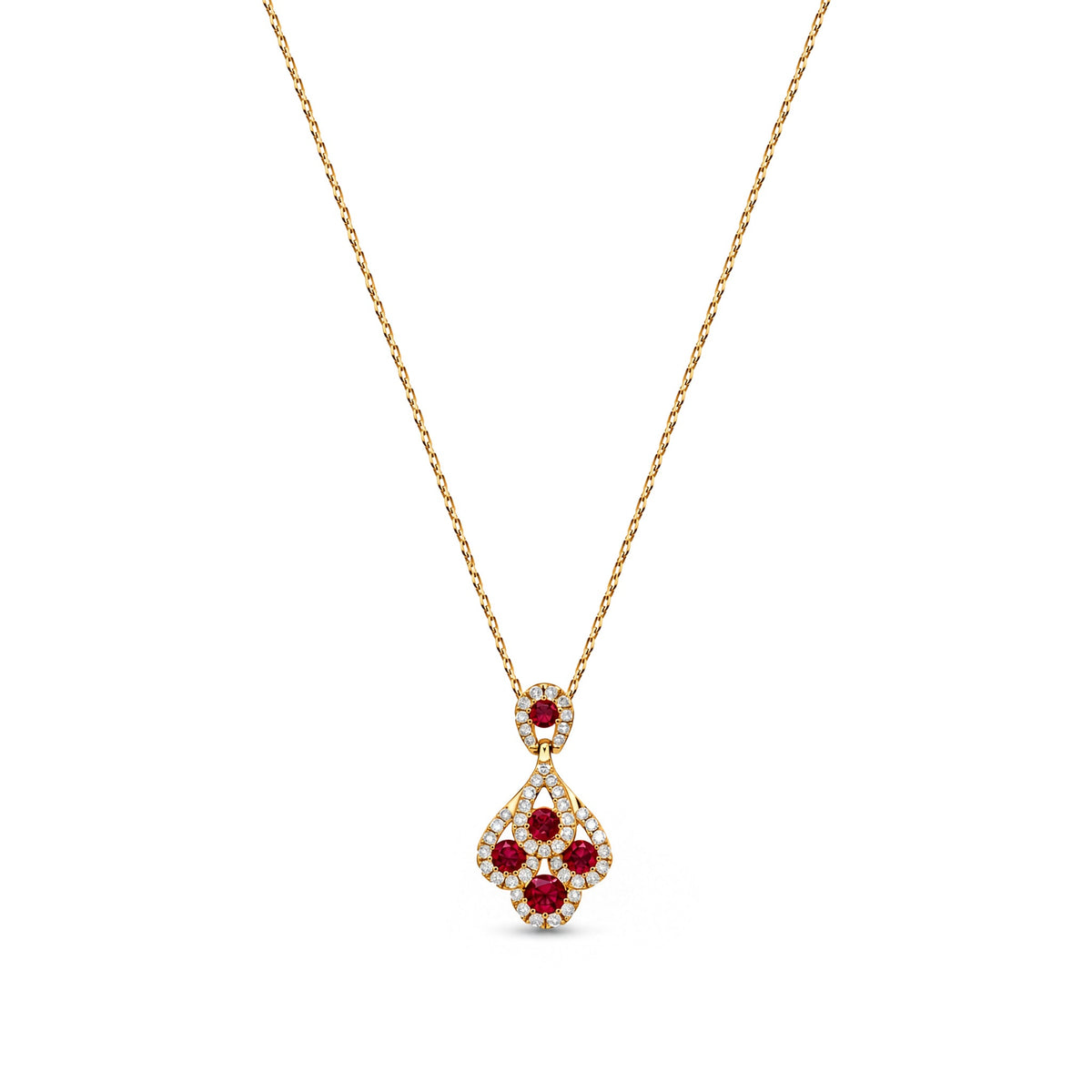 18ct Yellow Gold Round Natural Ruby & Diamond Peacock Pendant