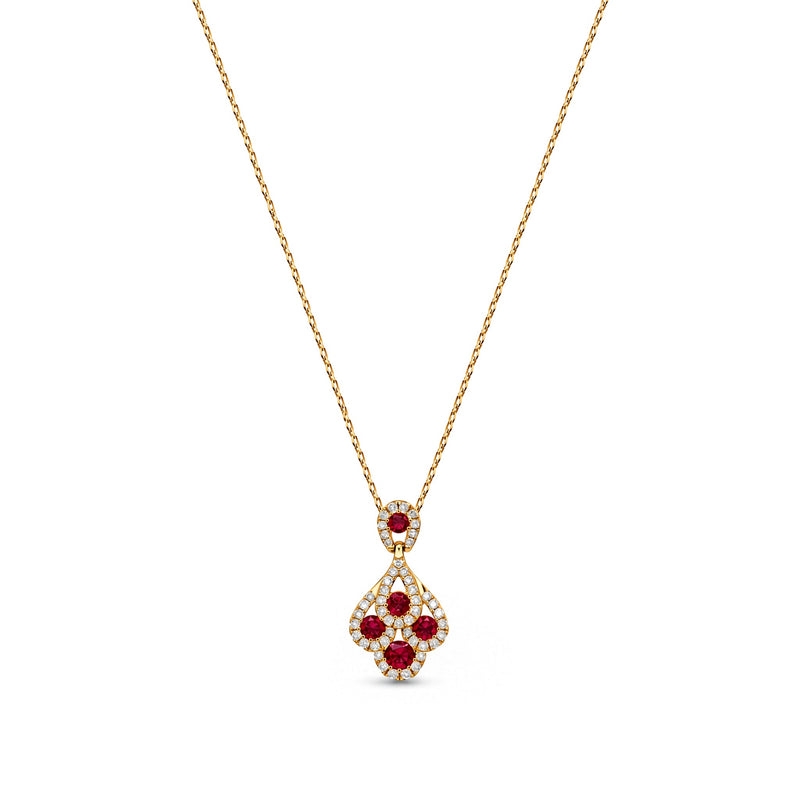 18ct Yellow Gold Round Natural Ruby & Diamond Peacock Pendant
