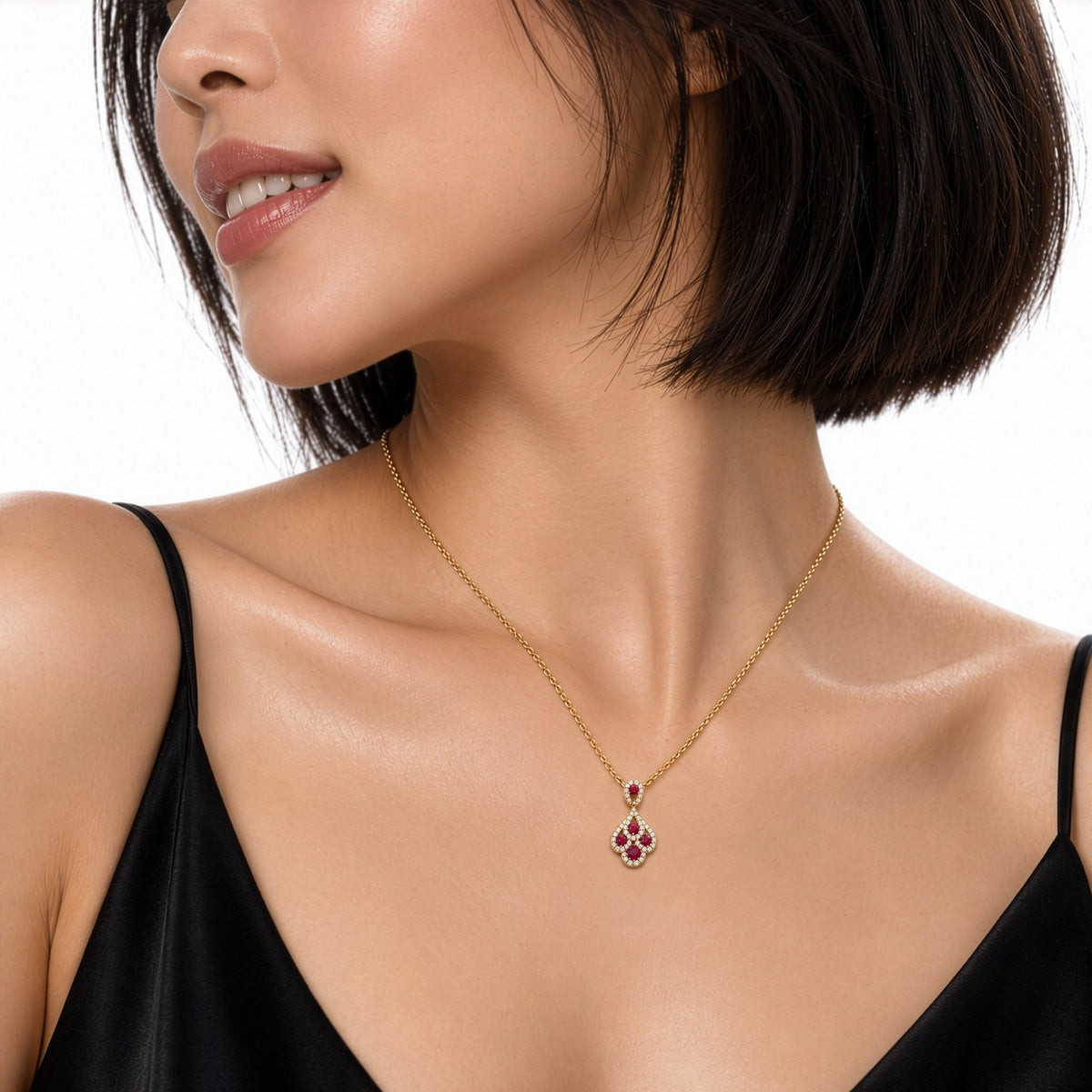 18ct Yellow Gold Round Natural Ruby & Diamond Peacock Pendant