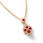 18ct Yellow Gold Round Natural Ruby & Diamond Peacock Pendant