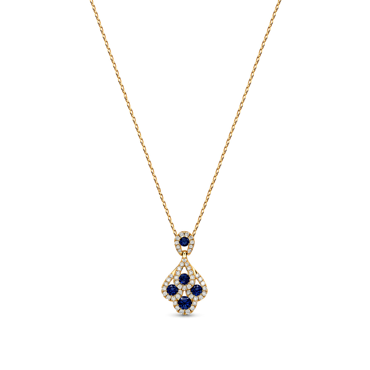 18ct Yellow Gold Round Natural Sapphire and Diamond Peacock Pendant