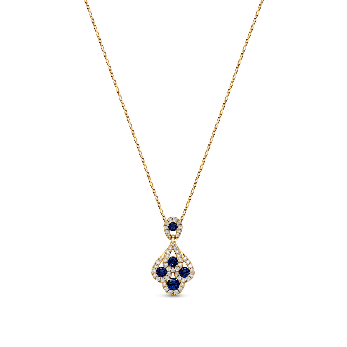 18ct Yellow Gold Round Natural Sapphire & Diamond Peacock Pendant