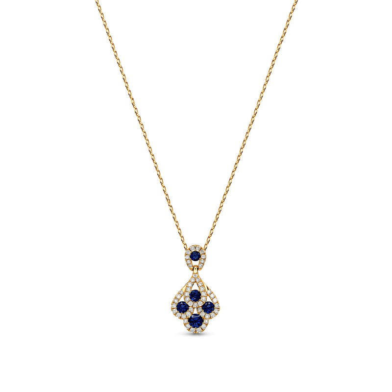 18ct Yellow Gold Round Natural Sapphire & Diamond Peacock Pendant