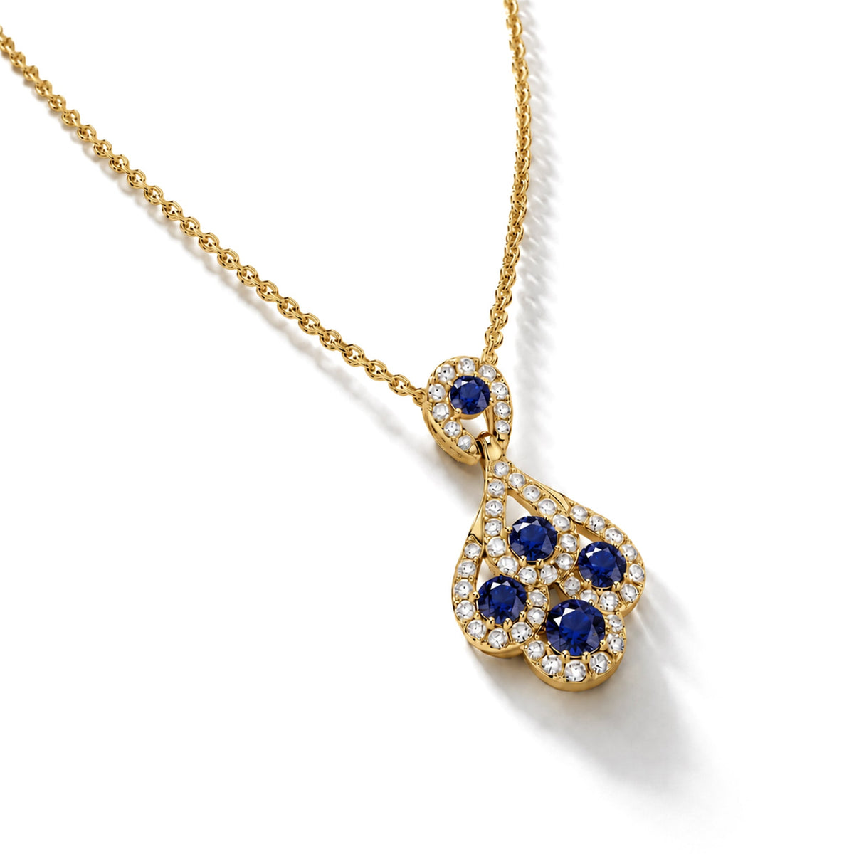 18ct Yellow Gold Round Natural Sapphire & Diamond Peacock Pendant