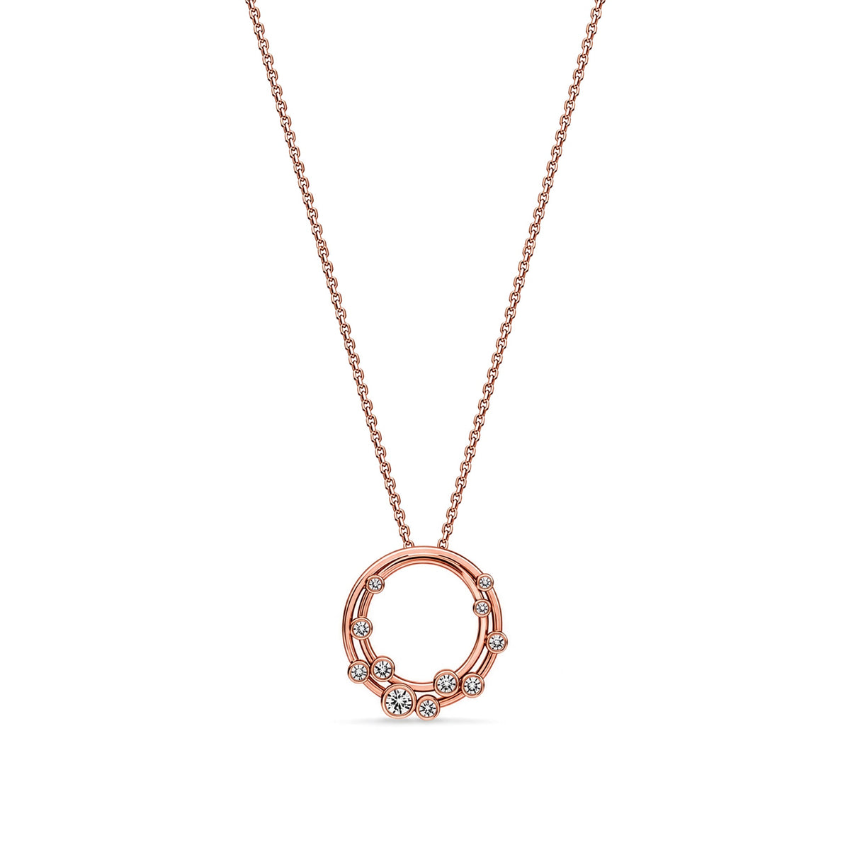 18ct Rose Gold Rubover Round Natural Diamond Bubble Double Circle Slider Pendant —18mm