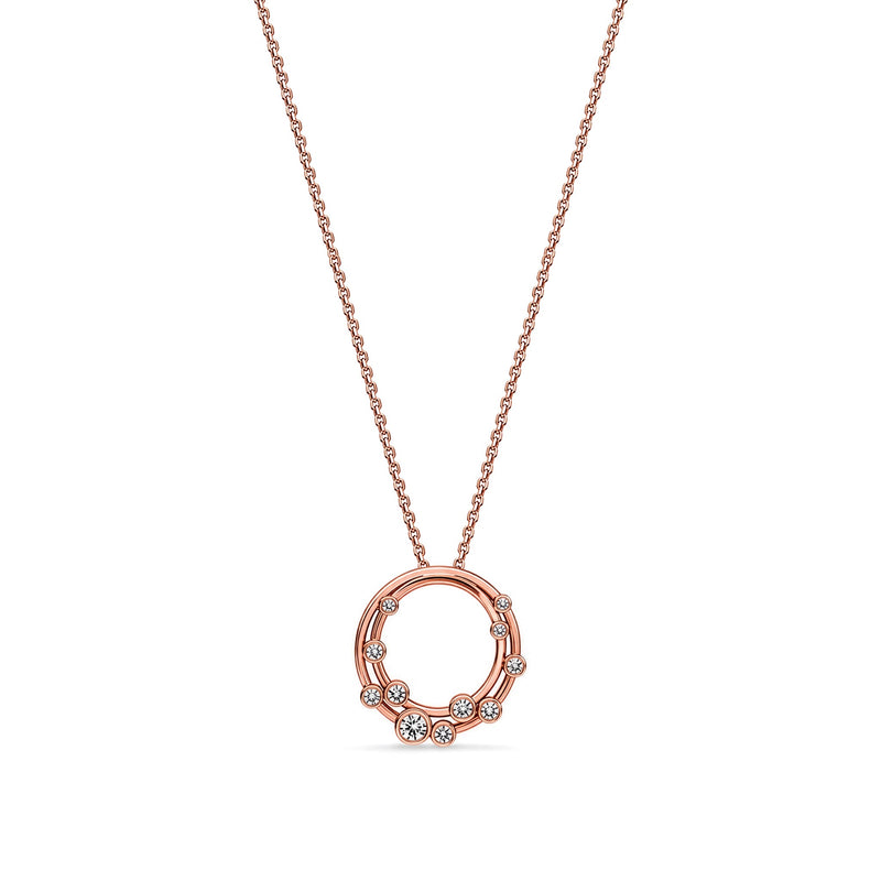 18ct Rose Gold Rubover Round Natural Diamond Bubble Double Circle Slider Pendant —18mm