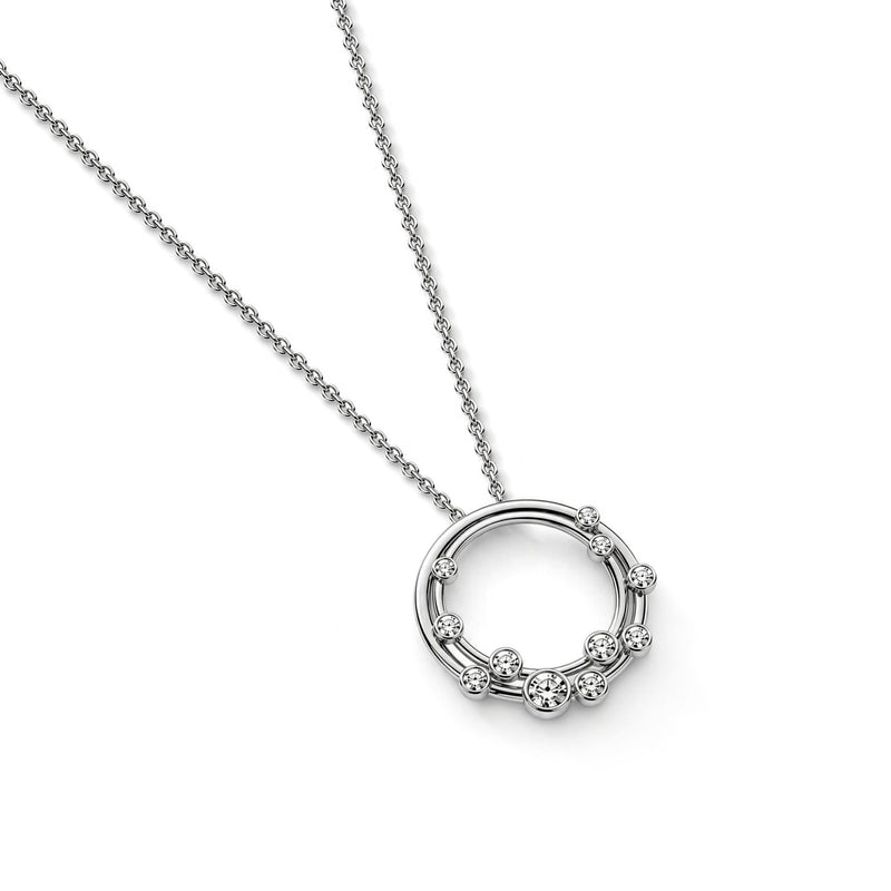 18ct White Gold Rubover Round Natural Diamond Bubble Double Circle Slider Pendant — 18mm