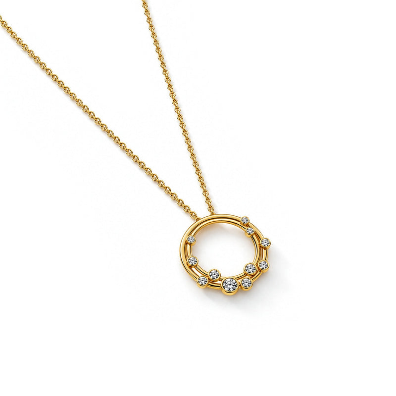 18ct Yellow Gold Rubover Round Natural Diamond Bubble Double Circle Slider Pendant — 18mm