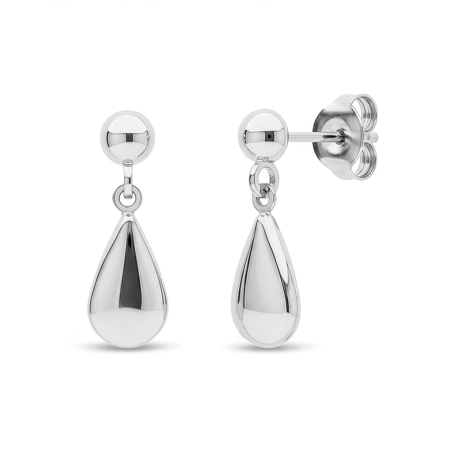 9ct White Gold Polished Pear Shaped Drop Earrings - 18x6mm